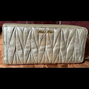 EUC Vintage Miu Miu Gold Long Wallet with Zipper.